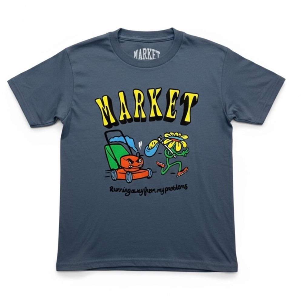 Market Kids Running Away From My Problems Blue Graphic Tee